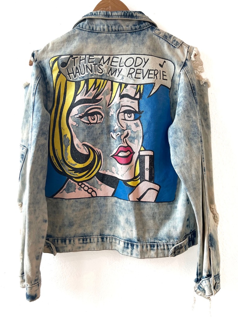 Blue Erein Distressed Graffiti Denim Jacket